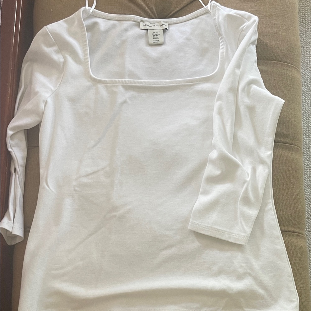 Ann Taylor White Square Neck Long Sleeve Tee